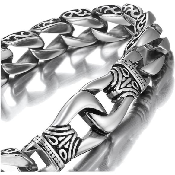Stainless Steel Men's link Bracelet Silver Black 9 Inch Mens Luxury - Picture 1 of 6